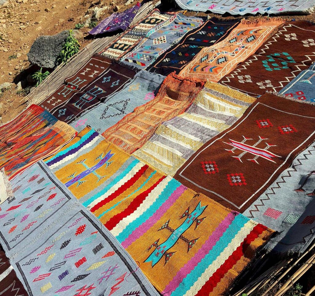 Authentic Moroccan rugs in Marrakech souk