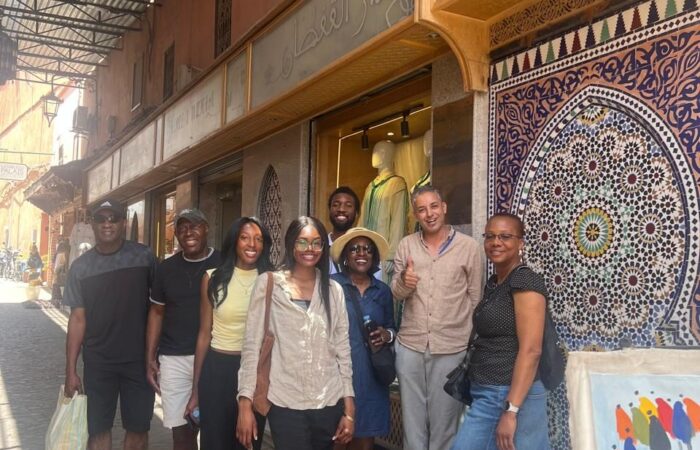 Private Marrakech Medina tour group with local guide in the souks