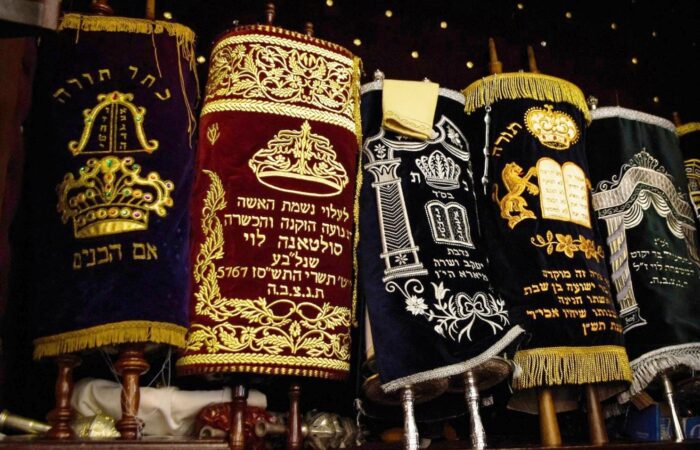 Torah scrolls inside a Jewish synagogue in Morocco
