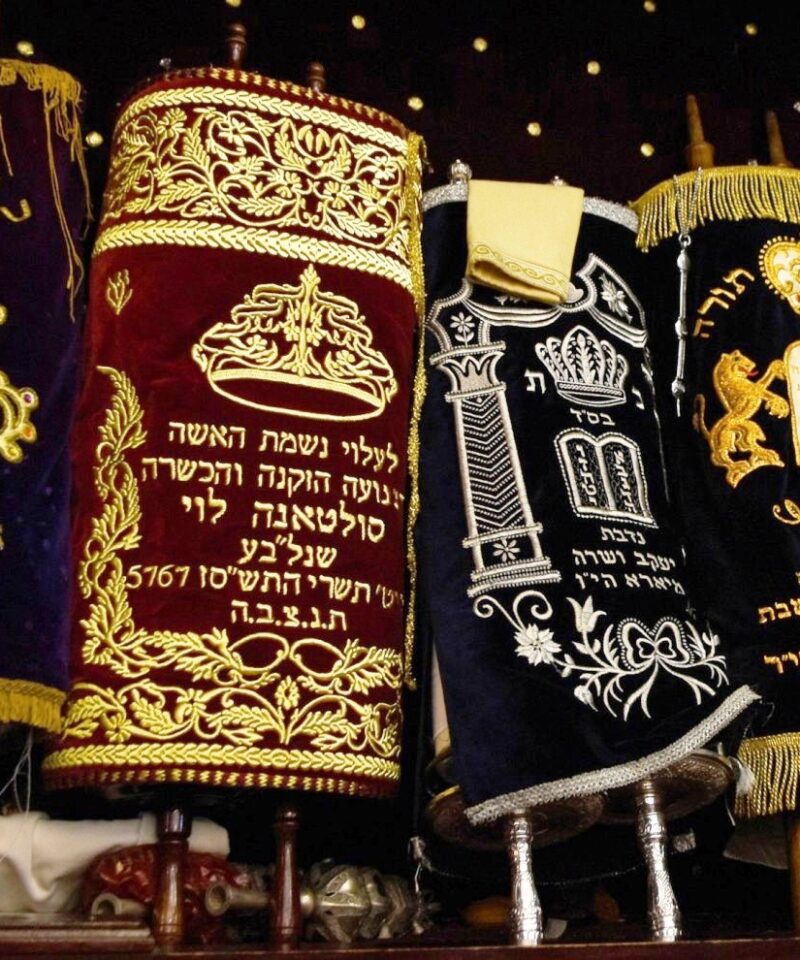 Torah scrolls inside a Jewish synagogue in Morocco