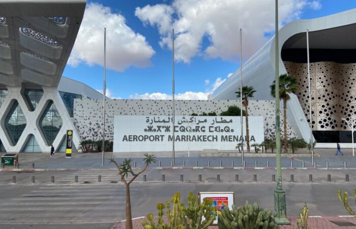 Marrakech Menara Airport terminal exterior in Morocco