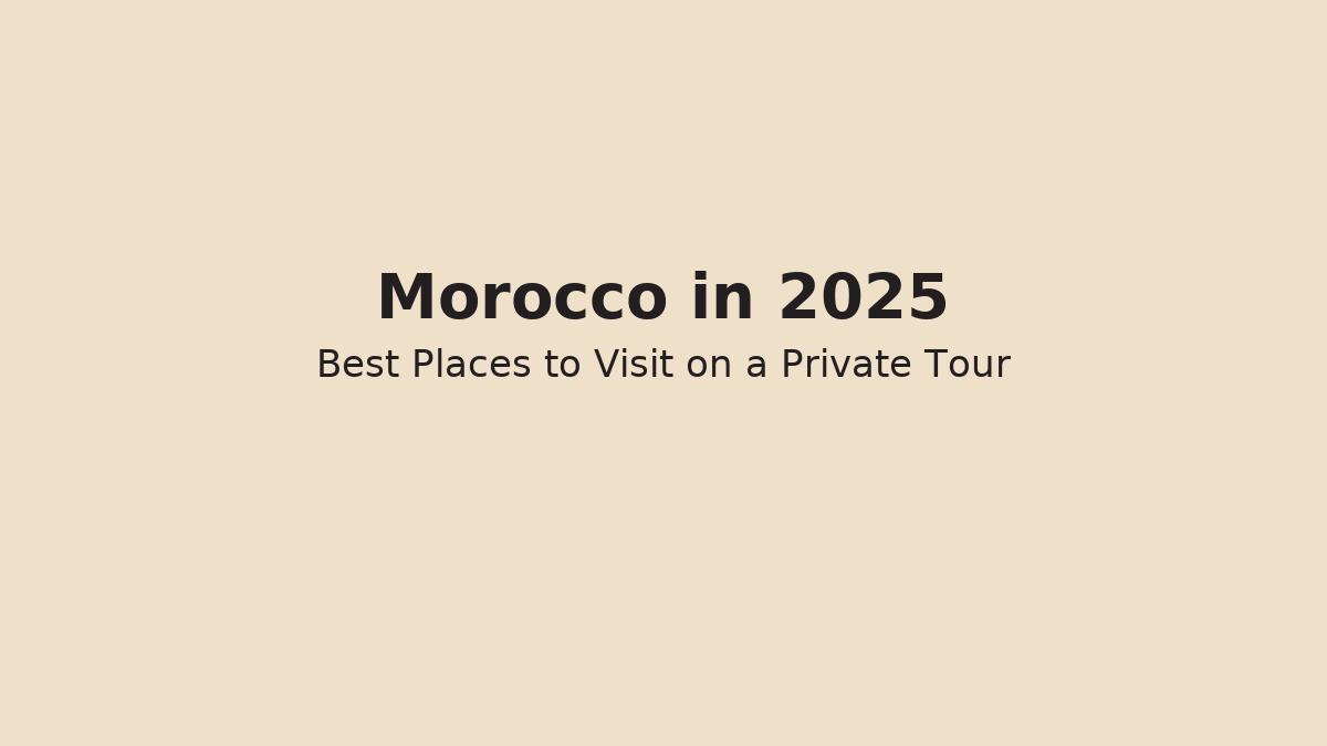 Digital graphic with text “Morocco in 2025 – Best Places to Visit on a Private Tour” on a warm beige background.
