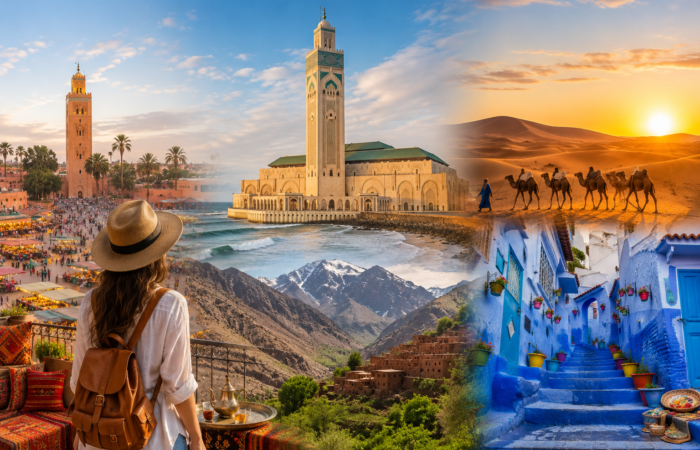 Morocco travel packages featuring Marrakech, Casablanca, Atlas Mountains, Chefchaouen and Sahara Desert